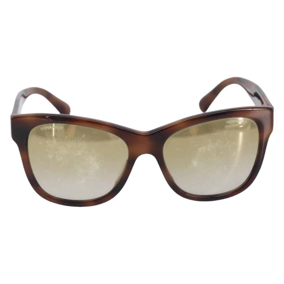 CHANEL Sunglasses Plastic Brown Silver CC Auth BA15588