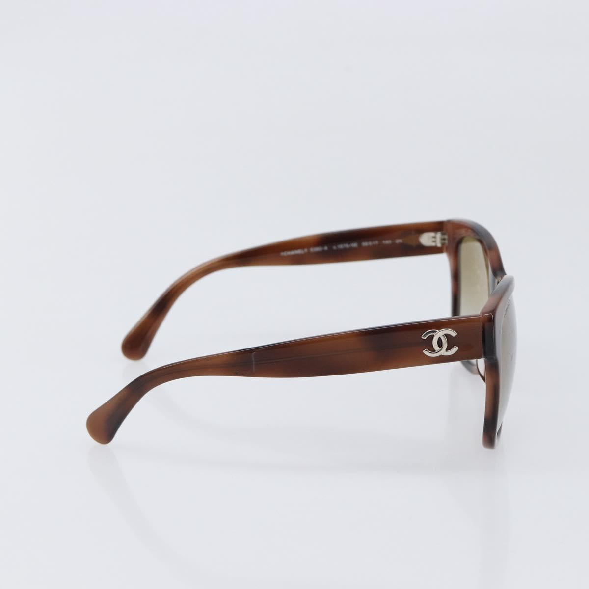 CHANEL Sunglasses Plastic Brown Silver CC Auth BA15588