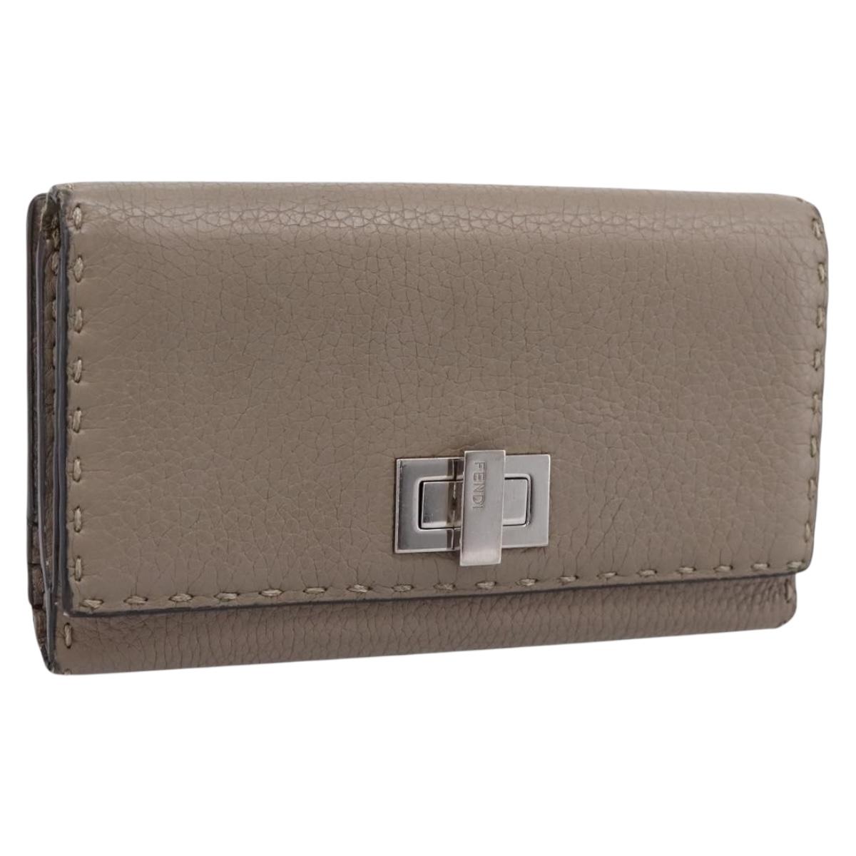 FENDI Celeria Long Wallet Leather Beige Silver 8M0308 Auth BA15601