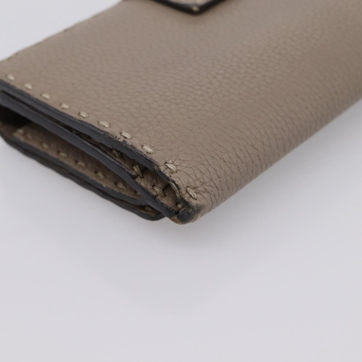FENDI Celeria Long Wallet Leather Beige Silver 8M0308 Auth BA15601