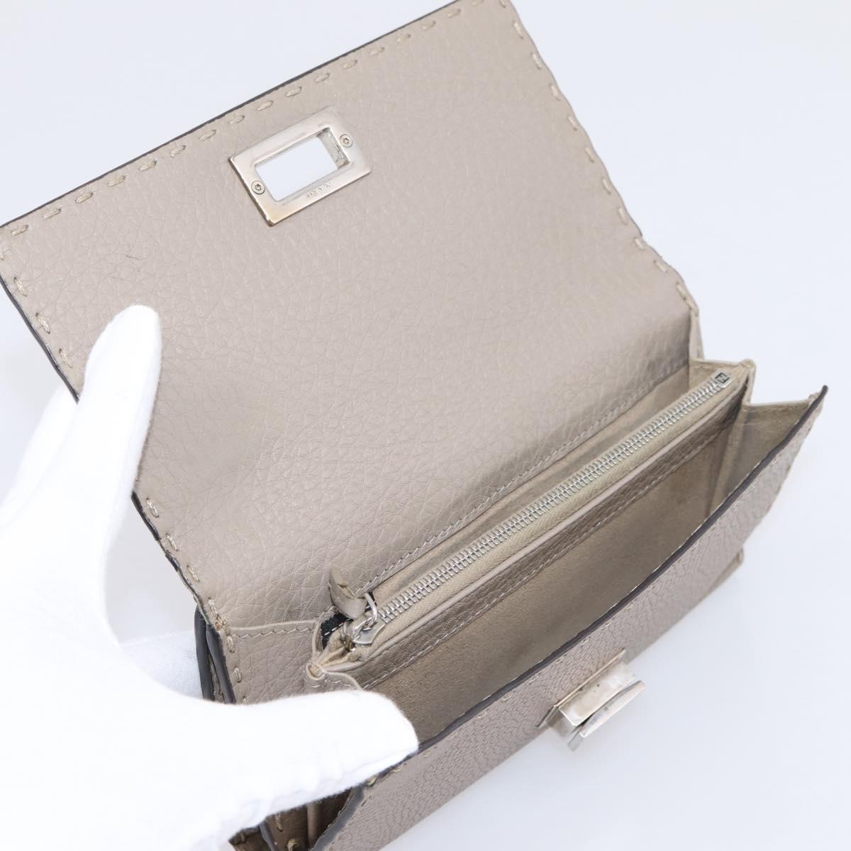 FENDI Celeria Long Wallet Leather Beige Silver 8M0308 Auth BA15601
