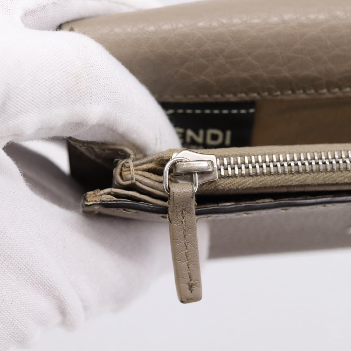 FENDI Celeria Long Wallet Leather Beige Silver 8M0308 Auth BA15601