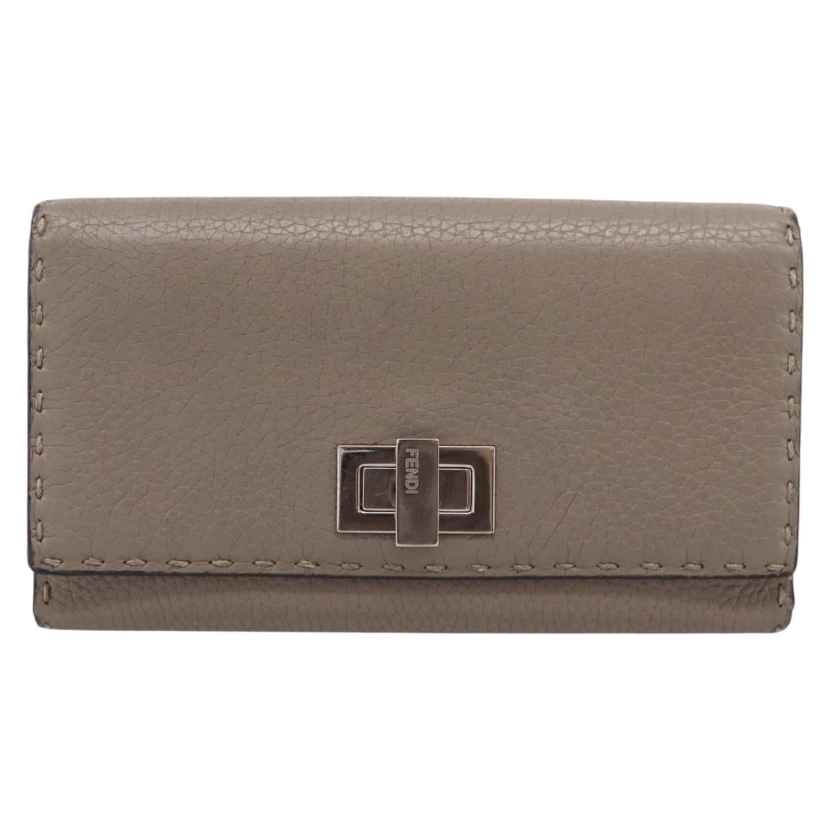 FENDI Celeria Long Wallet Leather Beige Silver 8M0308 Auth BA15601
