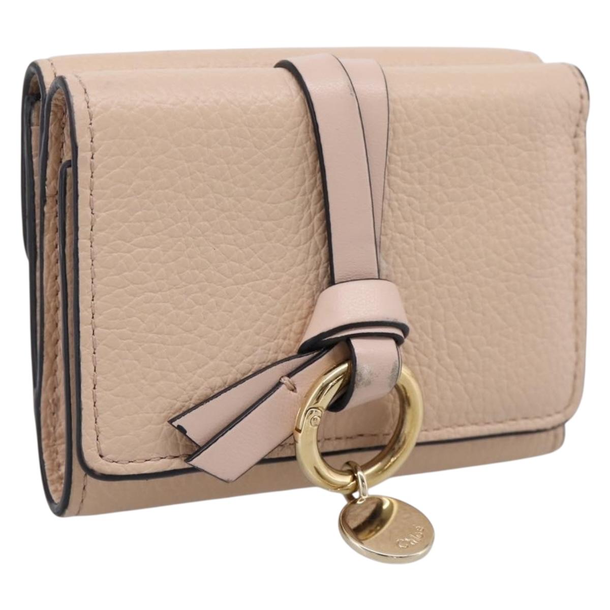 Chloe Alphabet Trifold Wallet Leather Pink Gold Tone Auth BA15602
