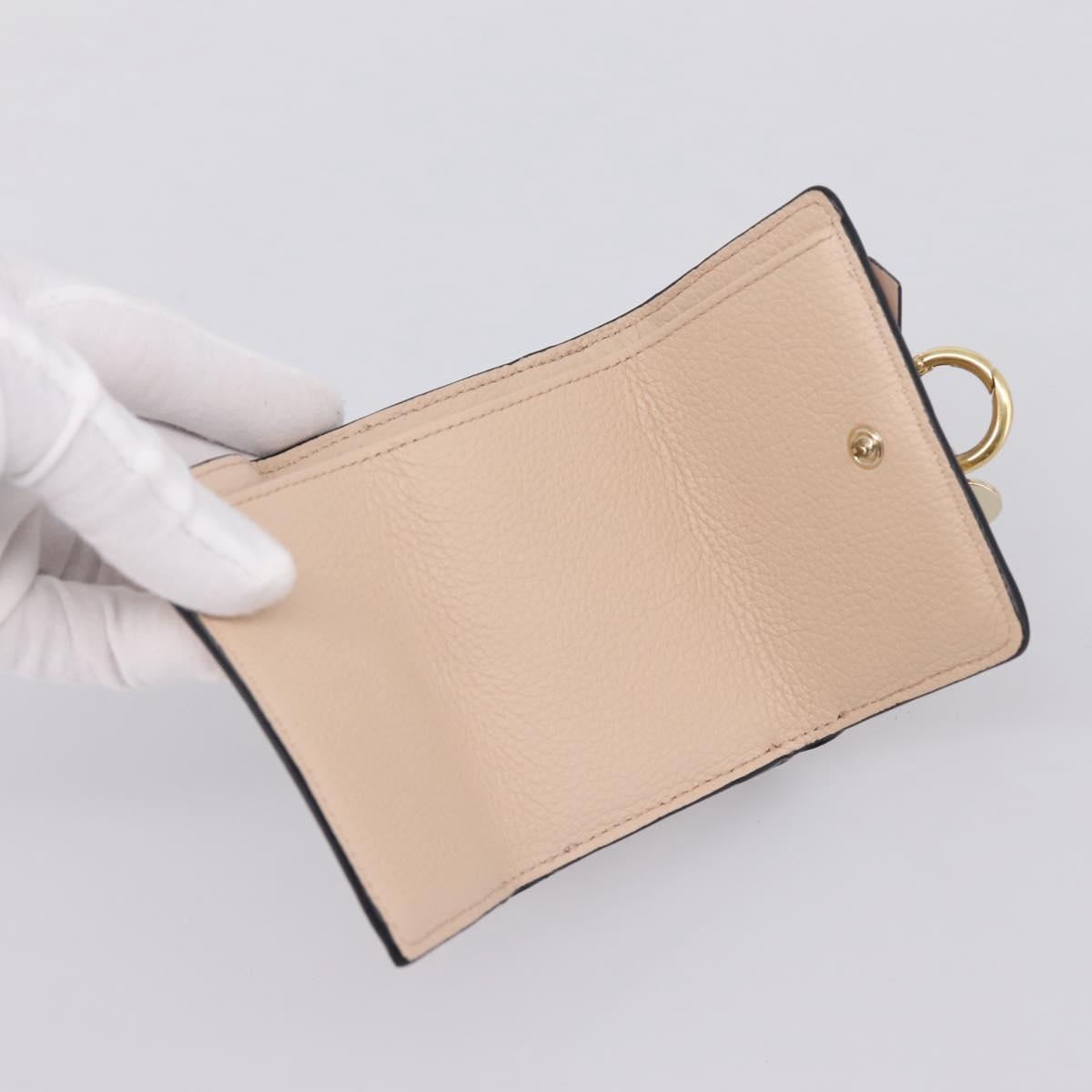 Chloe Alphabet Trifold Wallet Leather Pink Gold Tone Auth BA15602