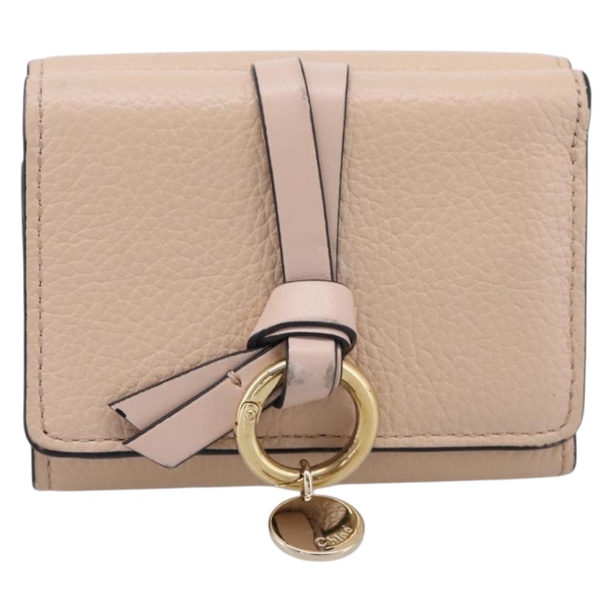 Chloe Alphabet Trifold Wallet Leather Pink Gold Tone Auth BA15602