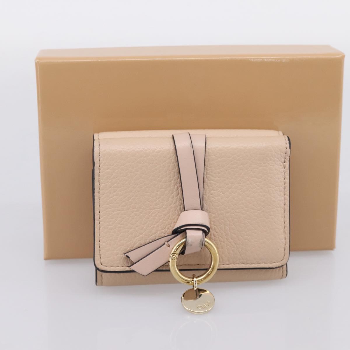 Chloe Alphabet Trifold Wallet Leather Pink Gold Tone Auth BA15602