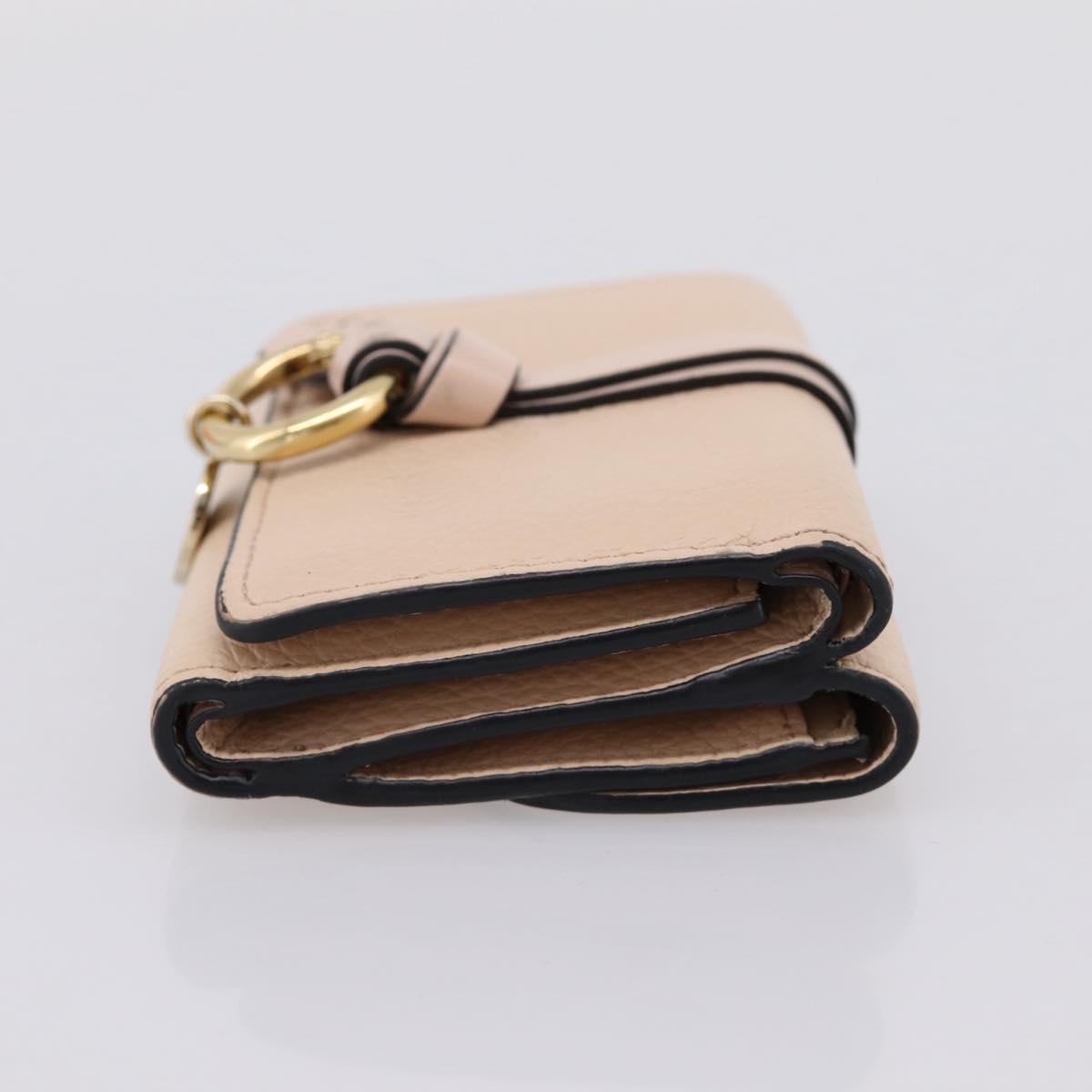 Chloe Alphabet Trifold Wallet Leather Pink Gold Tone Auth BA15602