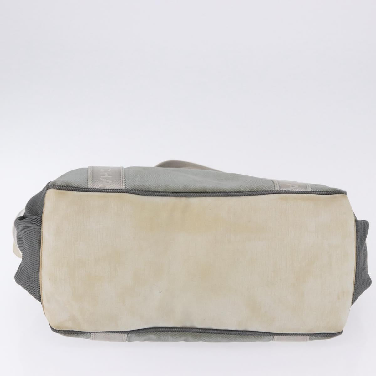 CHANEL Sports Tote Bag Canvas Gray Silver CC Auth BA15608