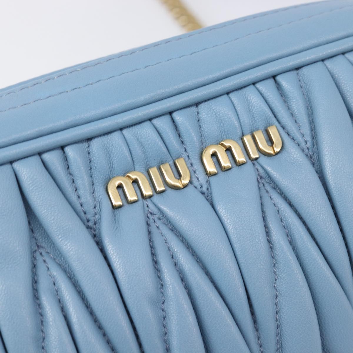 Miu Miu Matelasse Chain Shoulder Bag Leather 2way Light Blue Gold Auth BA15627V