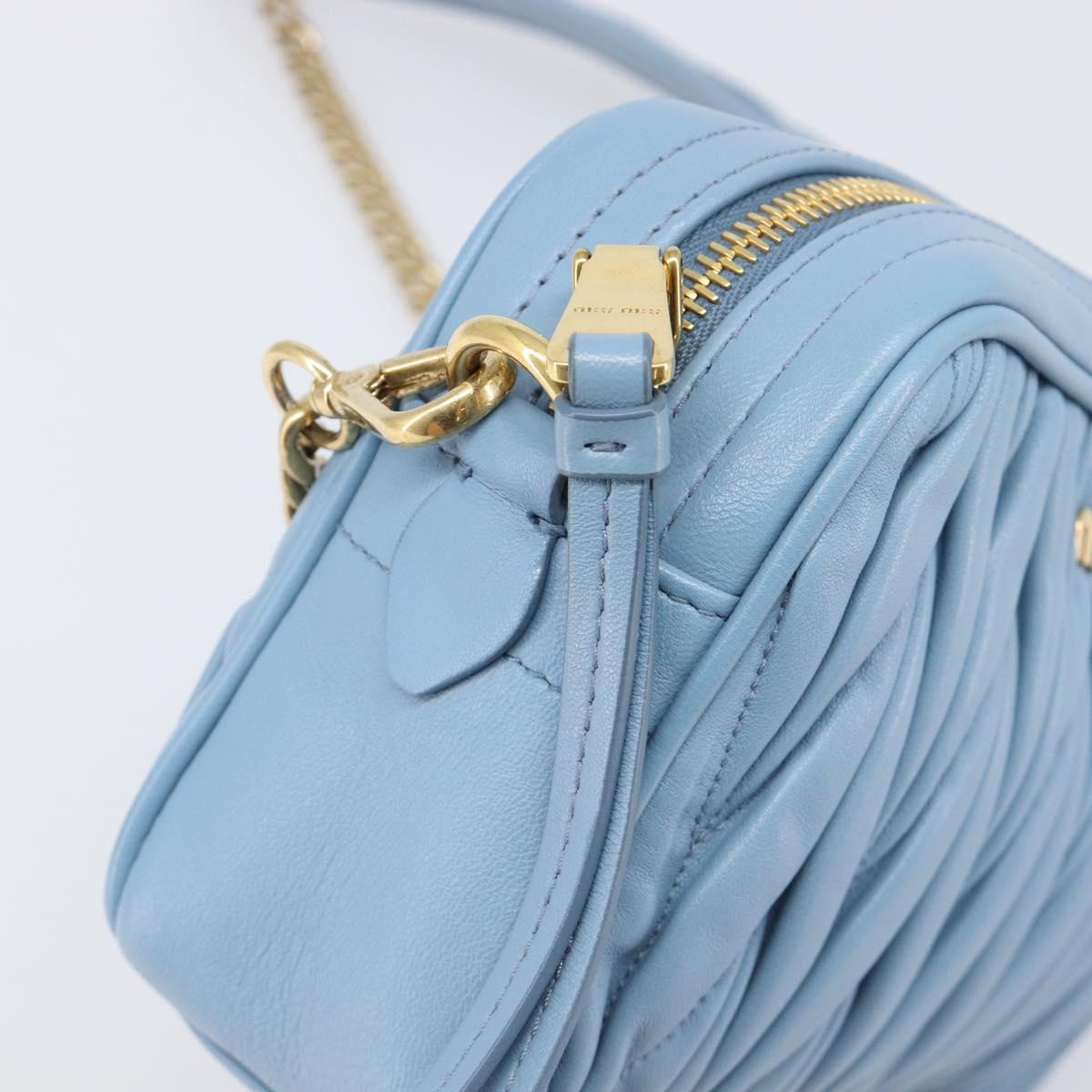 Miu Miu Matelasse Chain Shoulder Bag Leather 2way Light Blue Gold Auth BA15627V