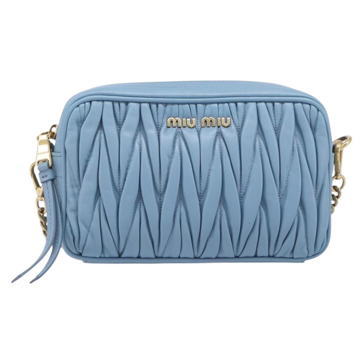 Miu Miu Matelasse Chain Shoulder Bag Leather 2way Light Blue Gold Auth BA15627V