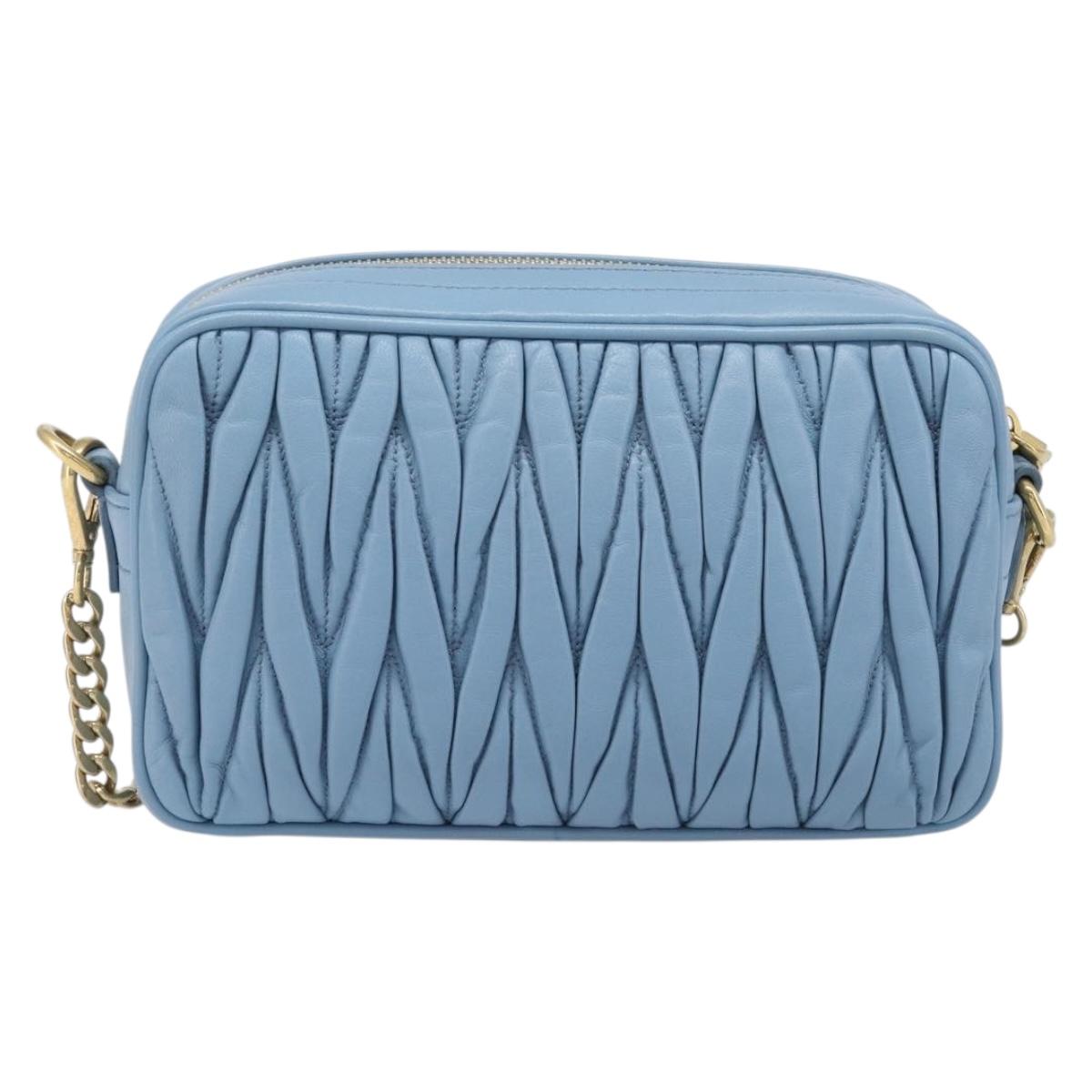 Miu Miu Matelasse Chain Shoulder Bag Leather 2way Light Blue Gold Auth BA15627V