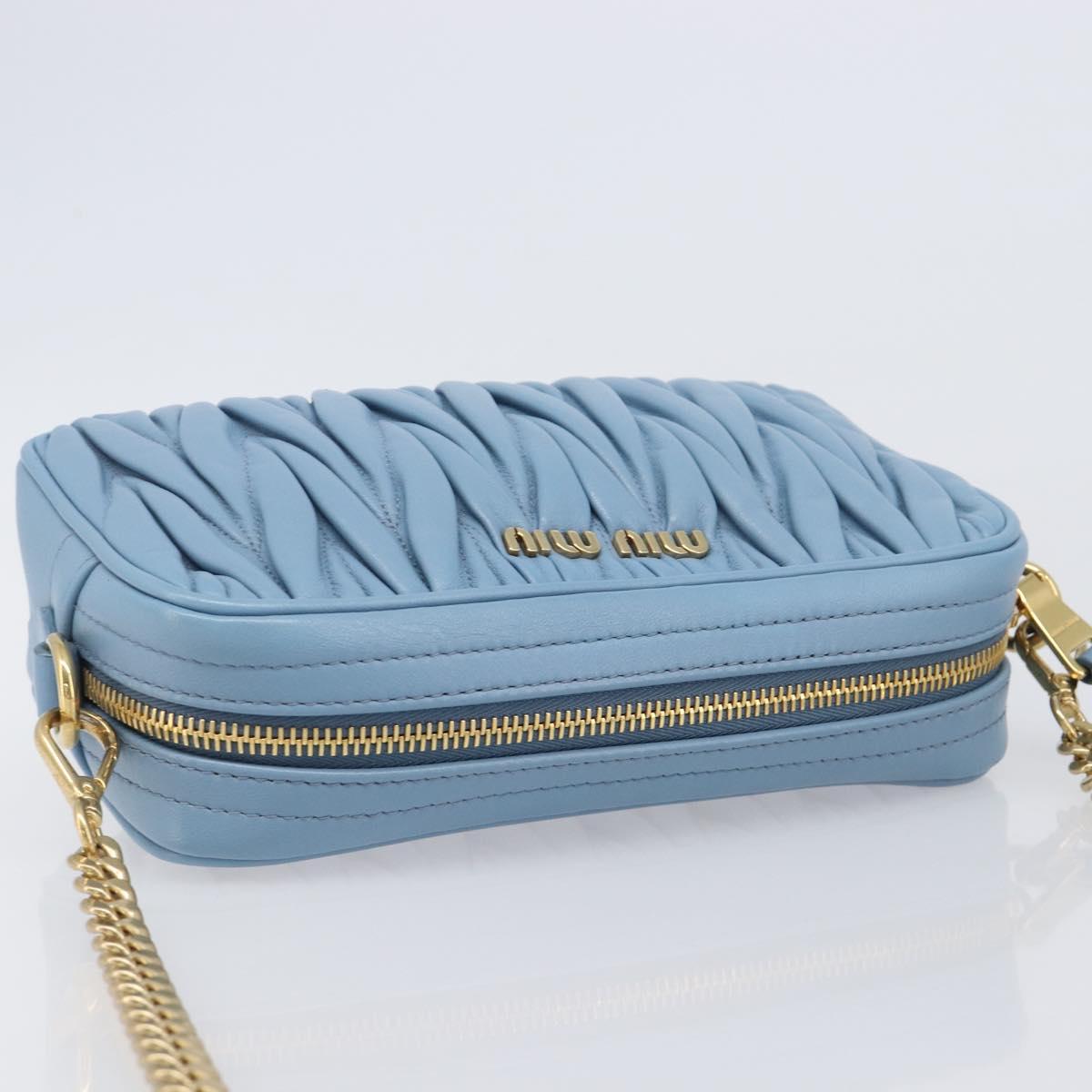 Miu Miu Matelasse Chain Shoulder Bag Leather 2way Light Blue Gold Auth BA15627V