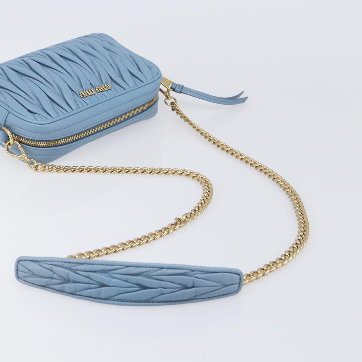 Miu Miu Matelasse Chain Shoulder Bag Leather 2way Light Blue Gold Auth BA15627V
