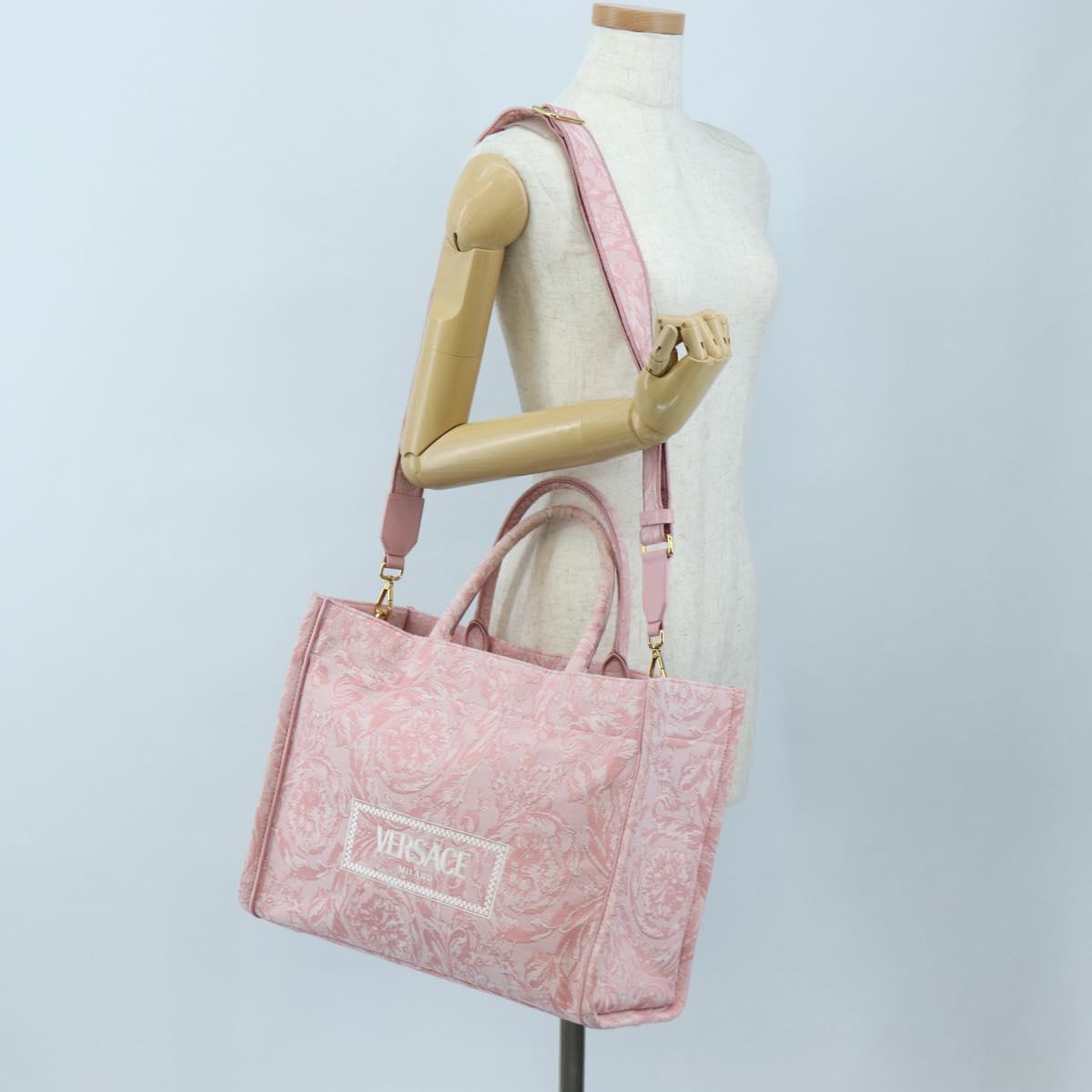 VERSACE Athena Barocco Tote Bag tweed 2way Pink Gold Auth BA15628M