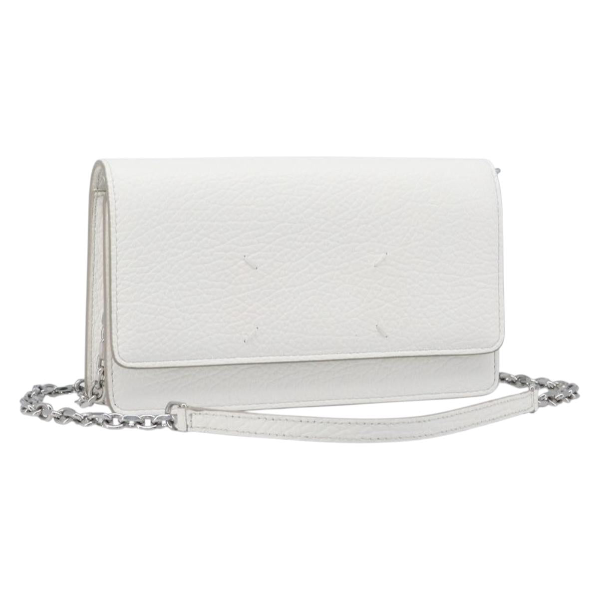 Maison Margiela Chain Shoulder Bag Leather White Silver Auth BA15629M
