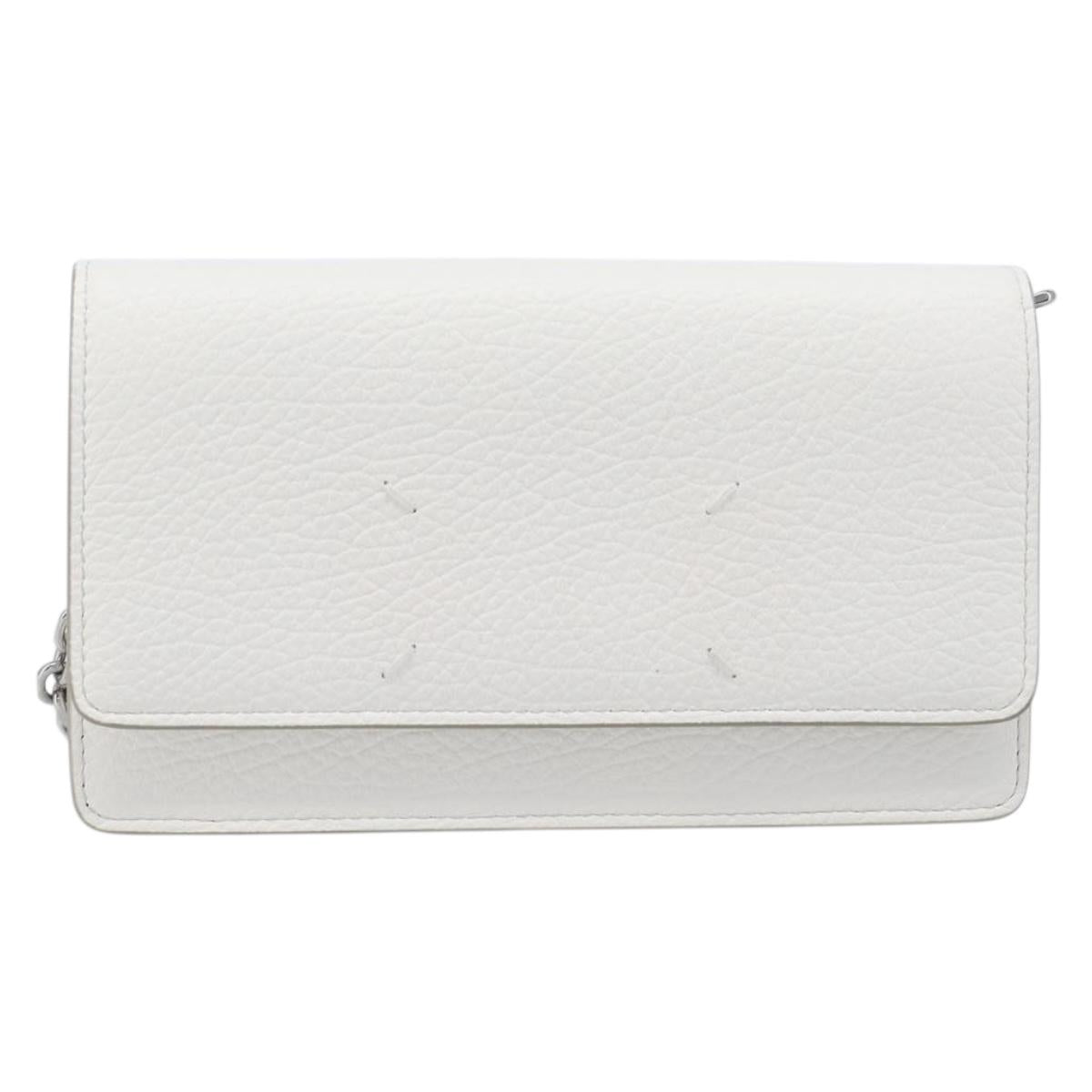 Maison Margiela Chain Shoulder Bag Leather White Silver Auth BA15629M