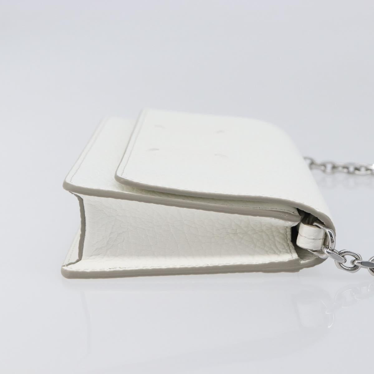Maison Margiela Chain Shoulder Bag Leather White Silver Auth BA15629M