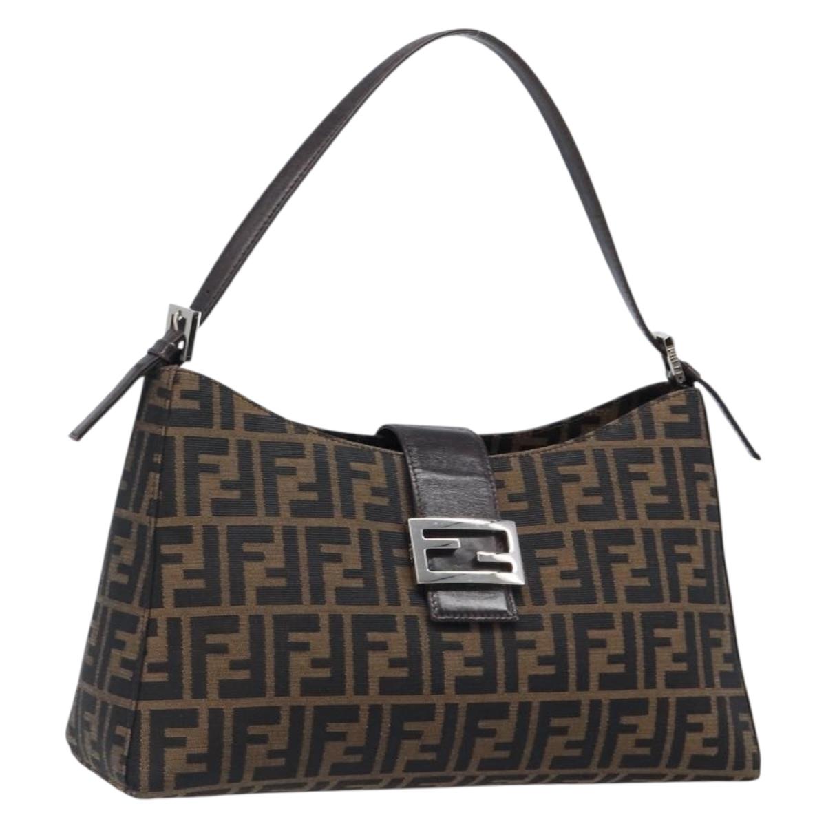 FENDI Zucca Canvas Mamma Baguette Shoulder Bag Brown Black Auth BA15630V