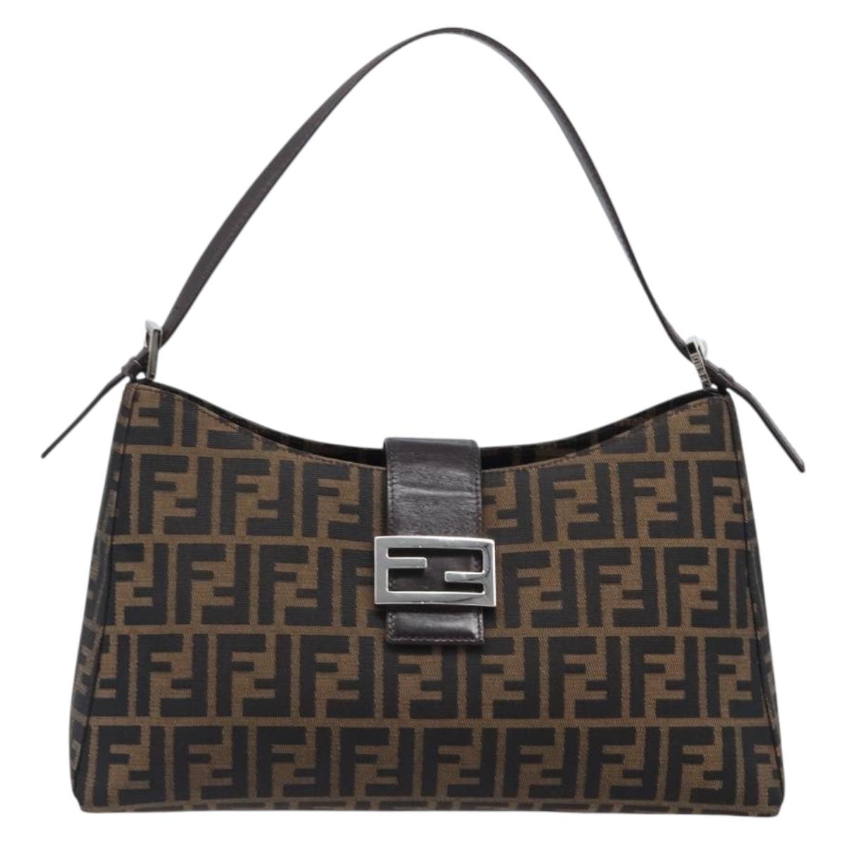 FENDI Zucca Canvas Mamma Baguette Shoulder Bag Brown Black Auth BA15630V