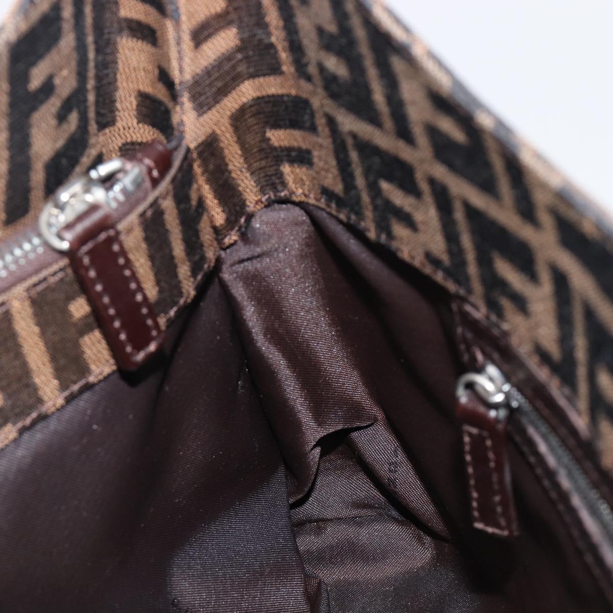 FENDI Zucca Canvas Mamma Baguette Shoulder Bag Brown Black Auth BA15630V