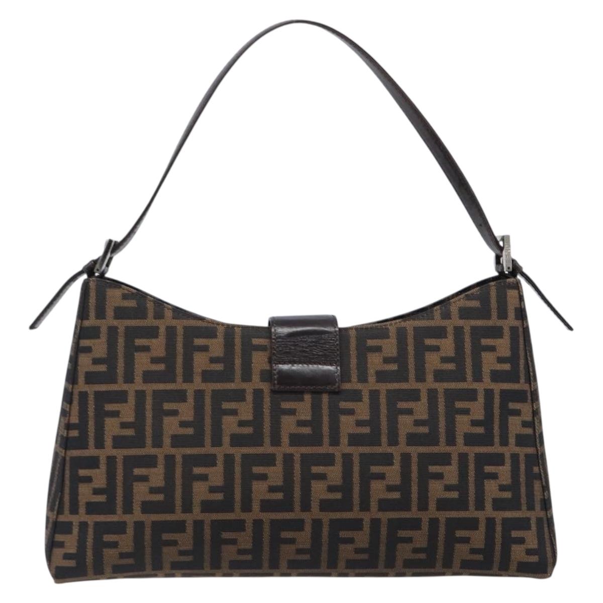 FENDI Zucca Canvas Mamma Baguette Shoulder Bag Brown Black Auth BA15630V