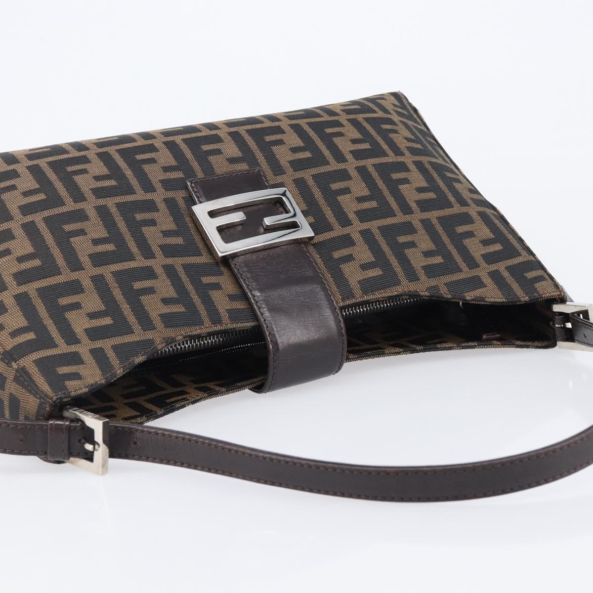 FENDI Zucca Canvas Mamma Baguette Shoulder Bag Brown Black Auth BA15630V