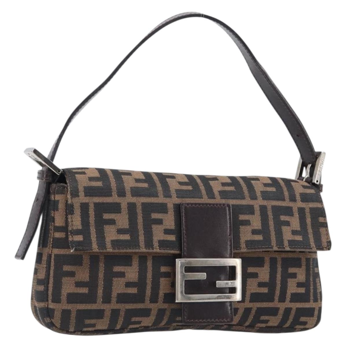 FENDI Zucca Canvas Mamma Baguette Shoulder Bag Brown Black Auth BA15631V