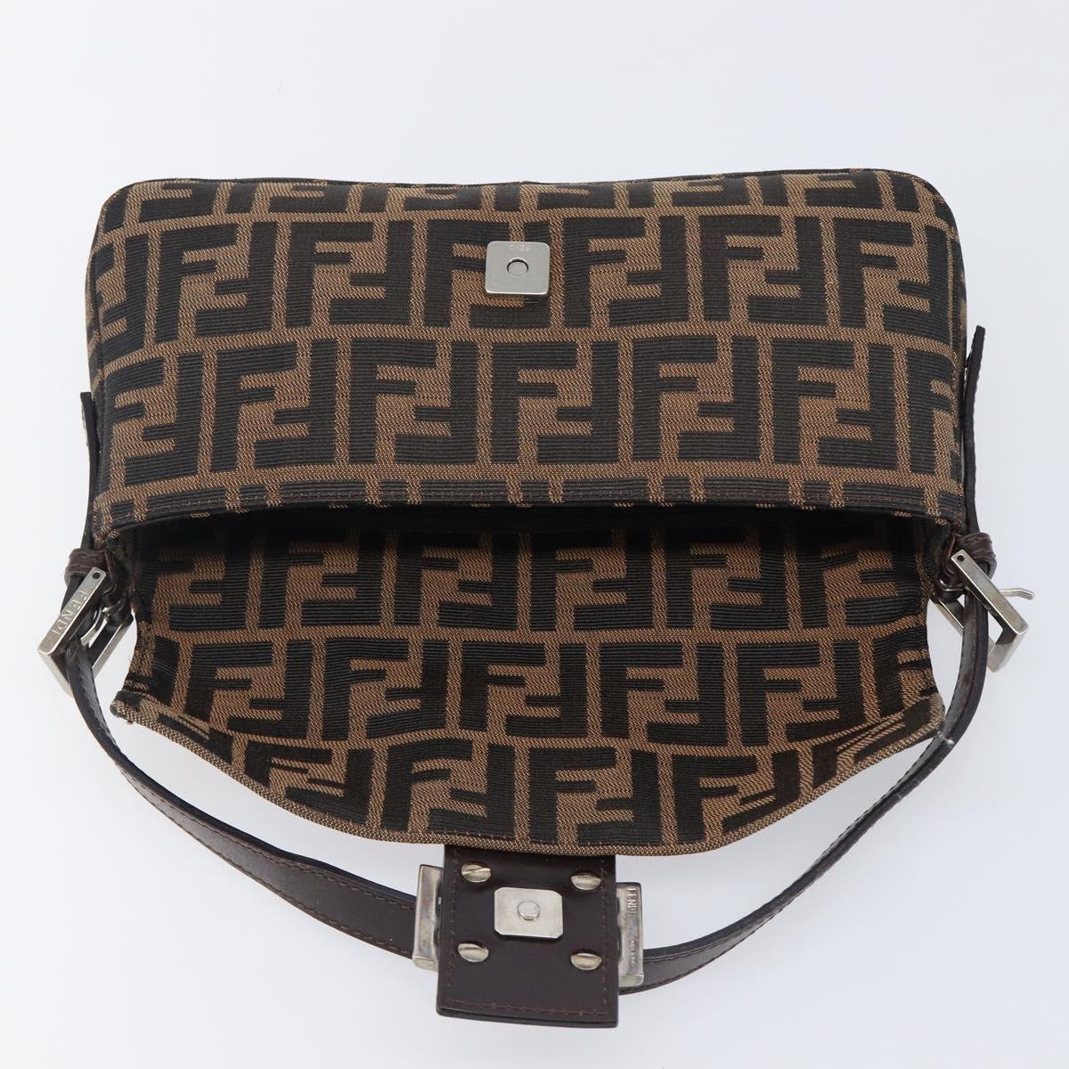 FENDI Zucca Canvas Mamma Baguette Shoulder Bag Brown Black Auth BA15631V