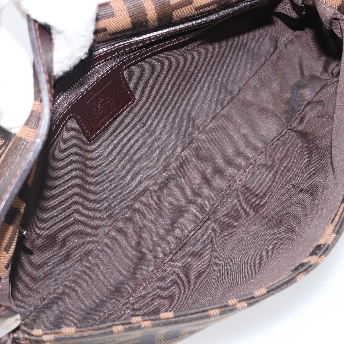 FENDI Zucca Canvas Mamma Baguette Shoulder Bag Brown Black Auth BA15631V
