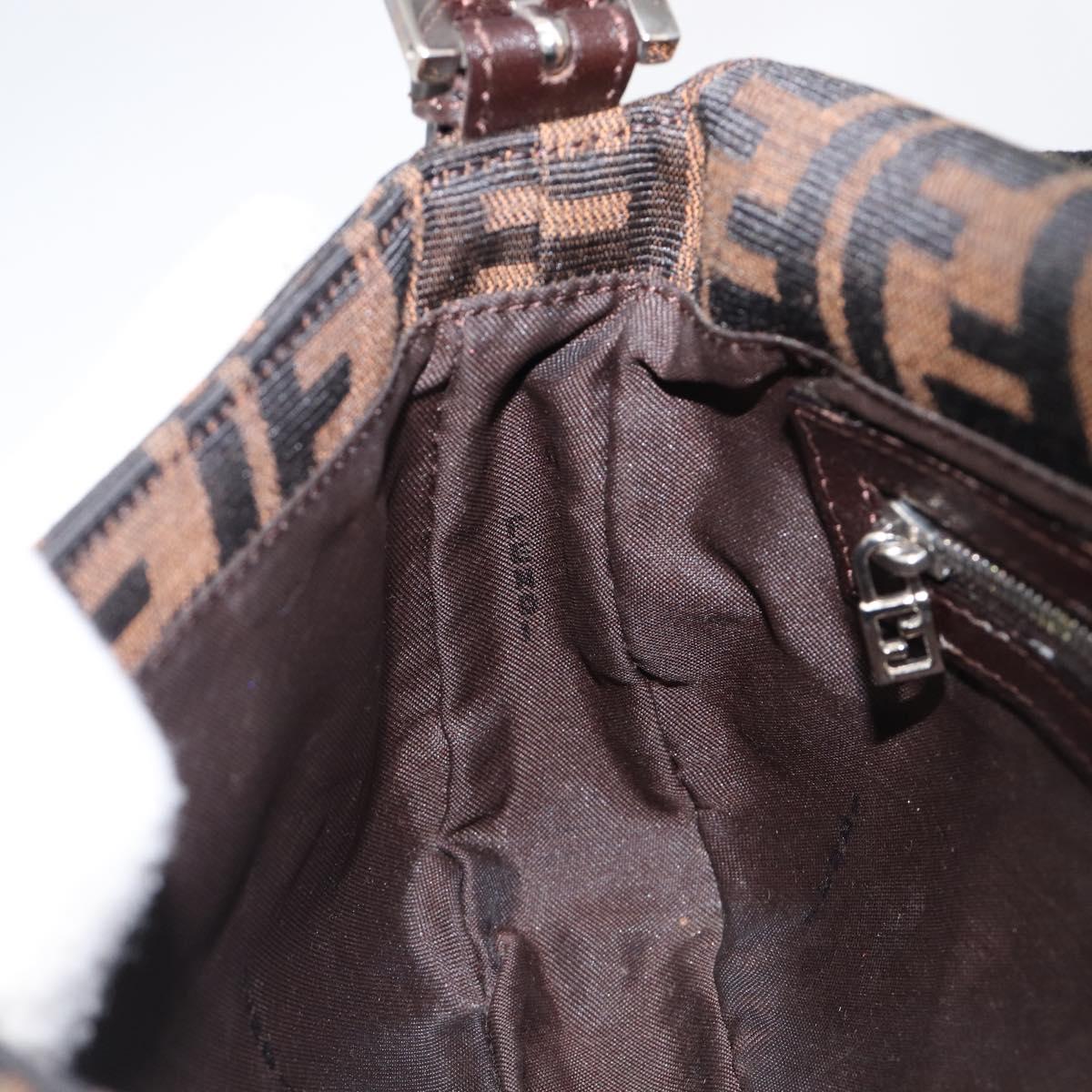 FENDI Zucca Canvas Mamma Baguette Shoulder Bag Brown Black Auth BA15631V