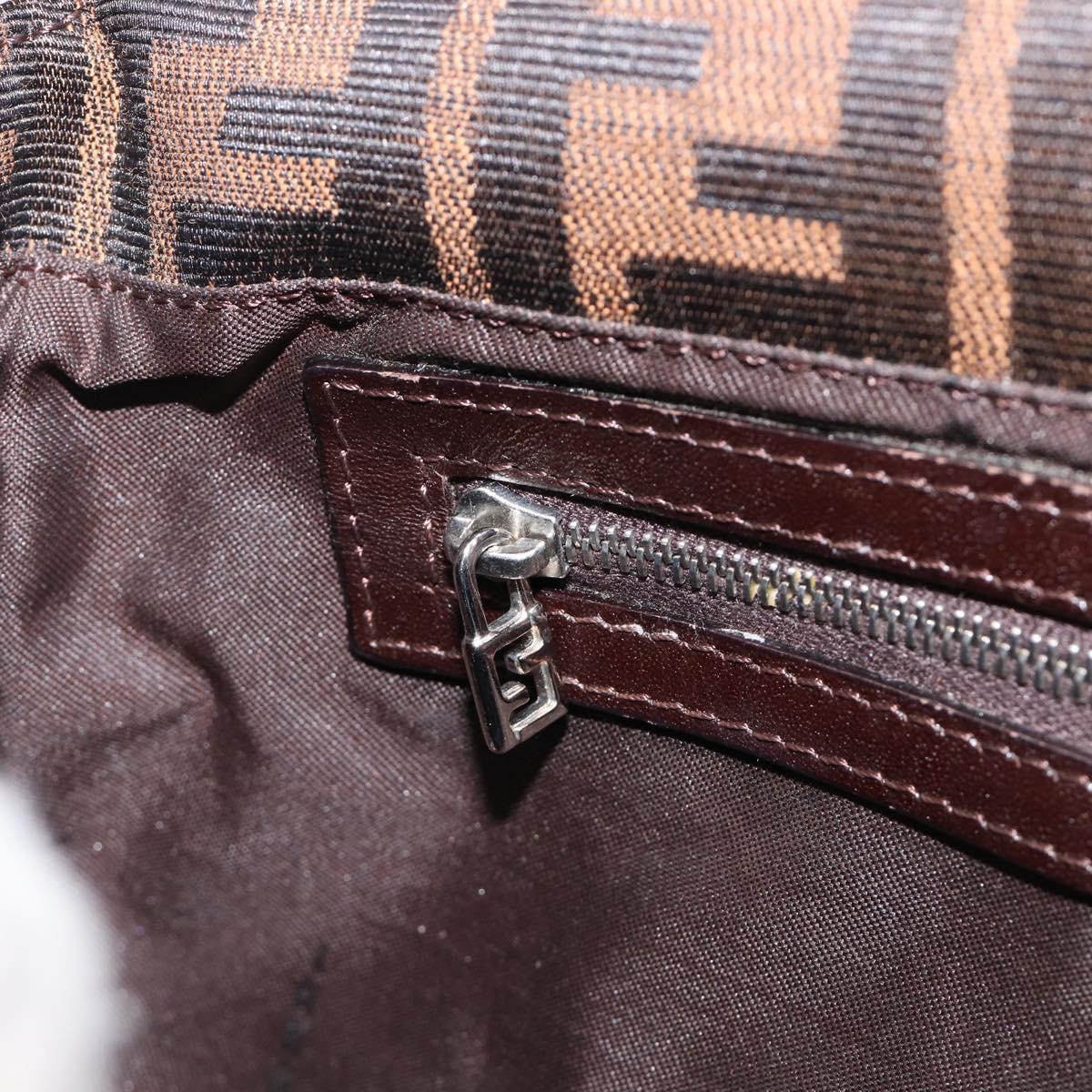 FENDI Zucca Canvas Mamma Baguette Shoulder Bag Brown Black Auth BA15631V