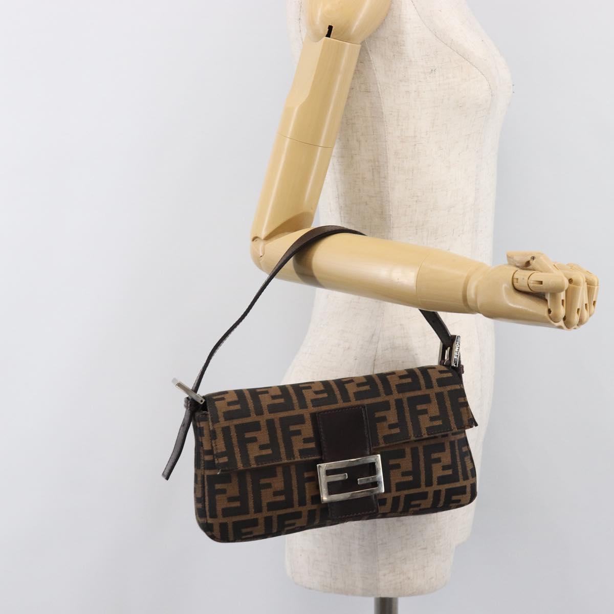 FENDI Zucca Canvas Mamma Baguette Shoulder Bag Brown Black Auth BA15631V