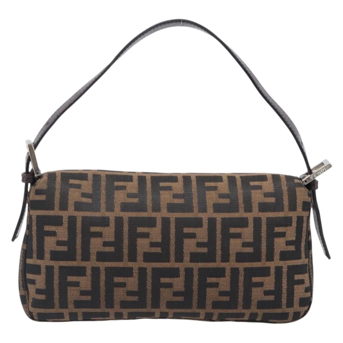 FENDI Zucca Canvas Mamma Baguette Shoulder Bag Brown Black Auth BA15631V
