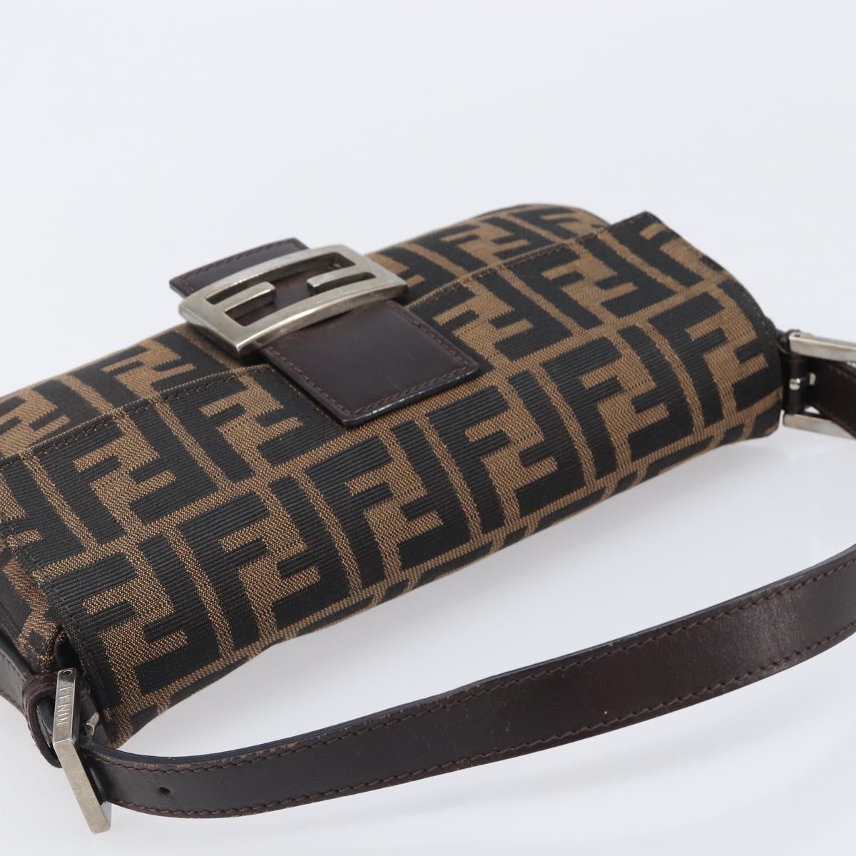 FENDI Zucca Canvas Mamma Baguette Shoulder Bag Brown Black Auth BA15631V