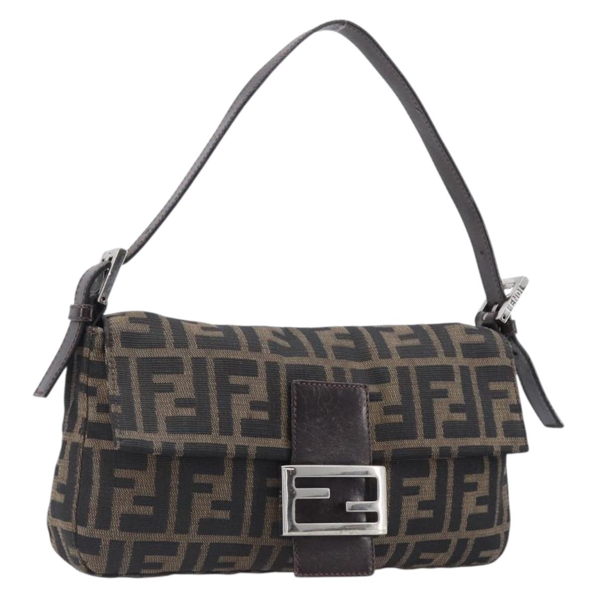 FENDI Zucca Canvas Mamma Baguette Shoulder Bag Brown Black Auth BA15632V