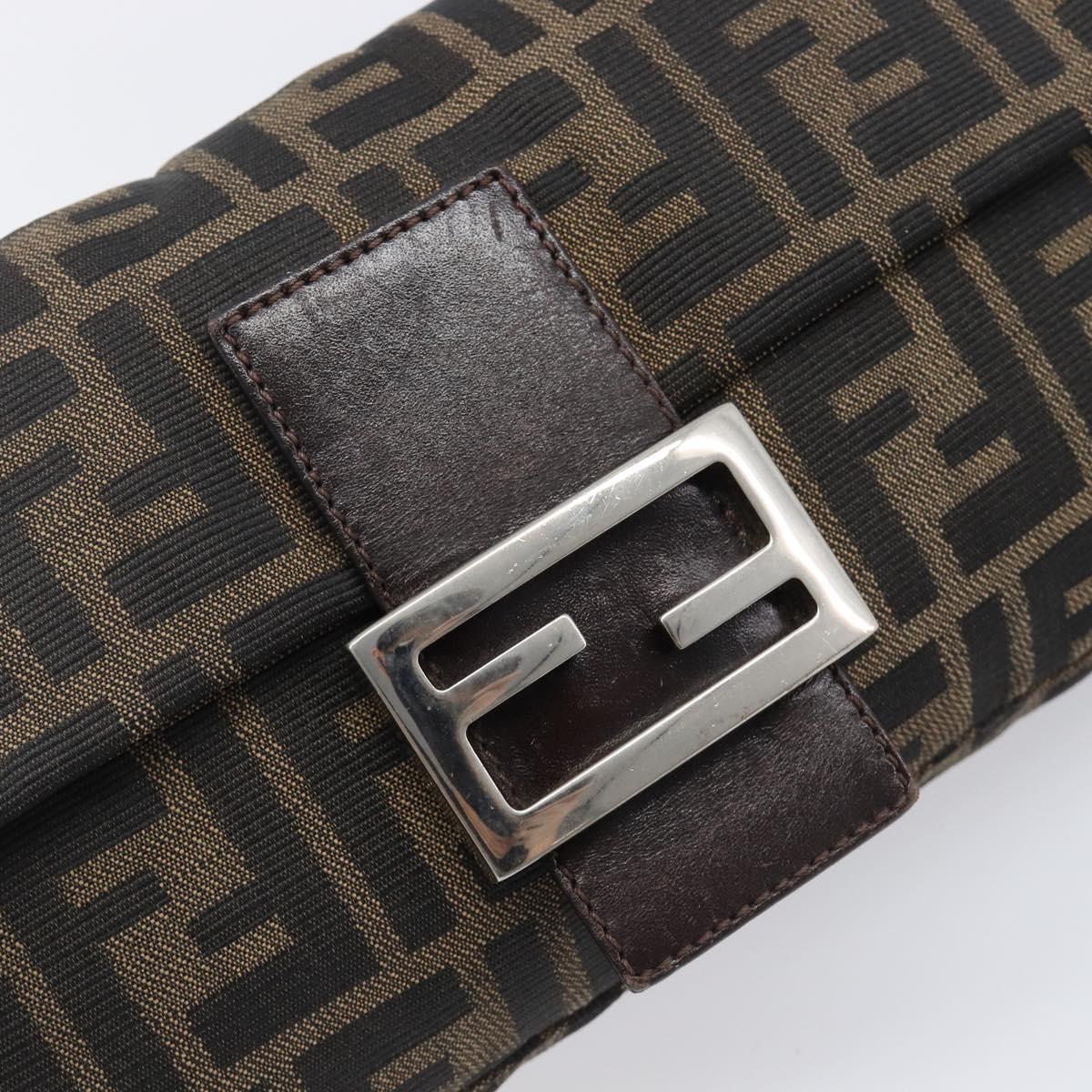 FENDI Zucca Canvas Mamma Baguette Shoulder Bag Brown Black Auth BA15632V