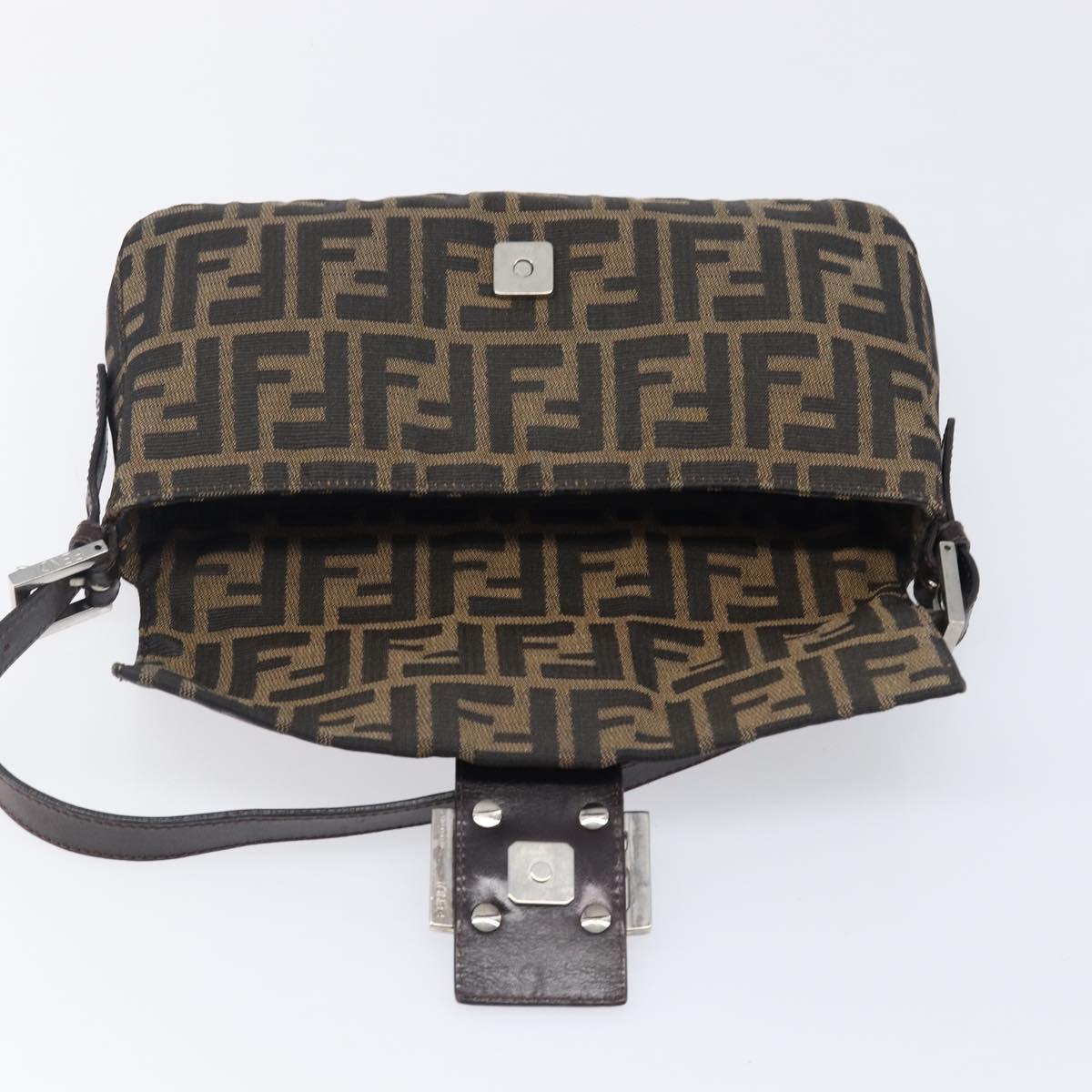 FENDI Zucca Canvas Mamma Baguette Shoulder Bag Brown Black Auth BA15632V