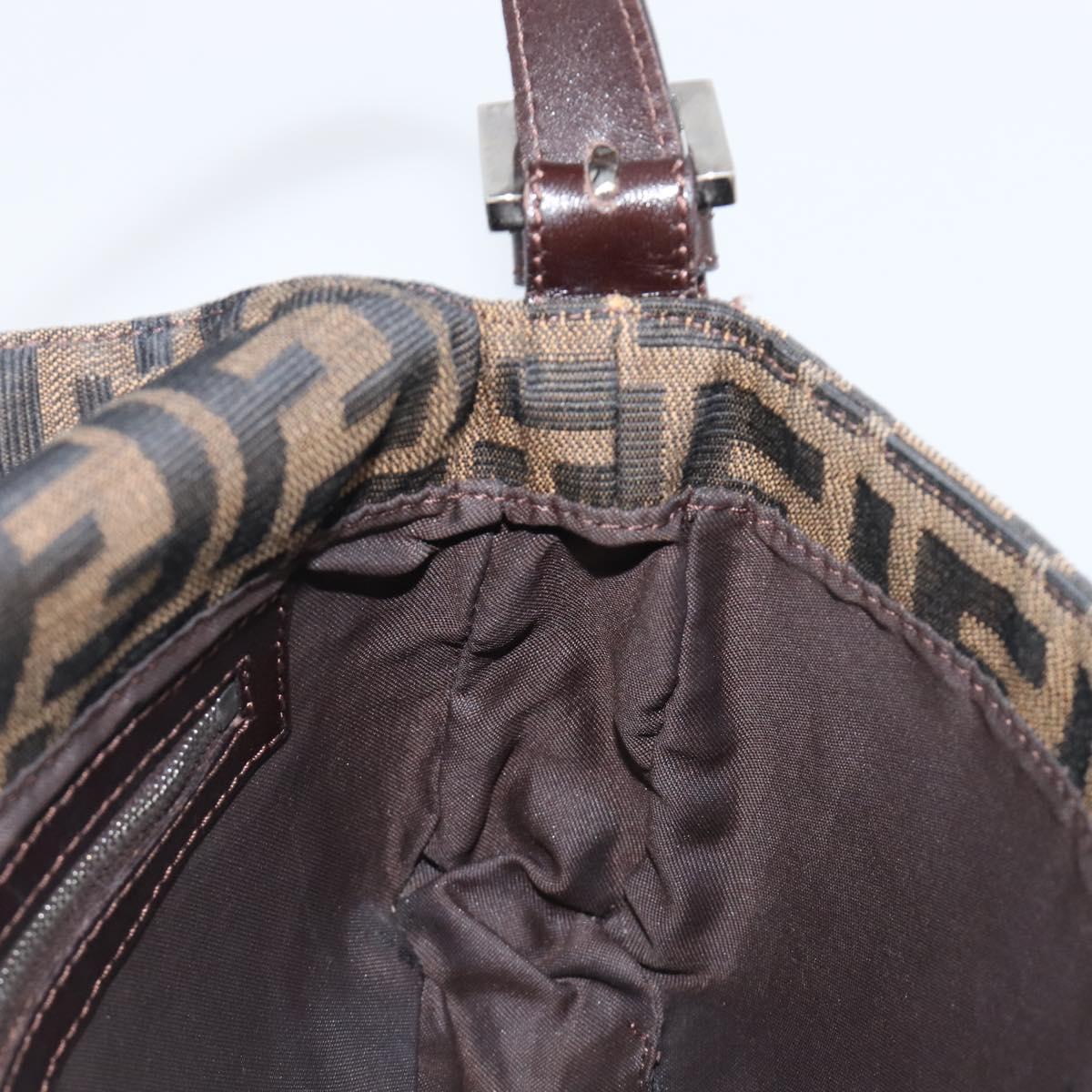 FENDI Zucca Canvas Mamma Baguette Shoulder Bag Brown Black Auth BA15632V