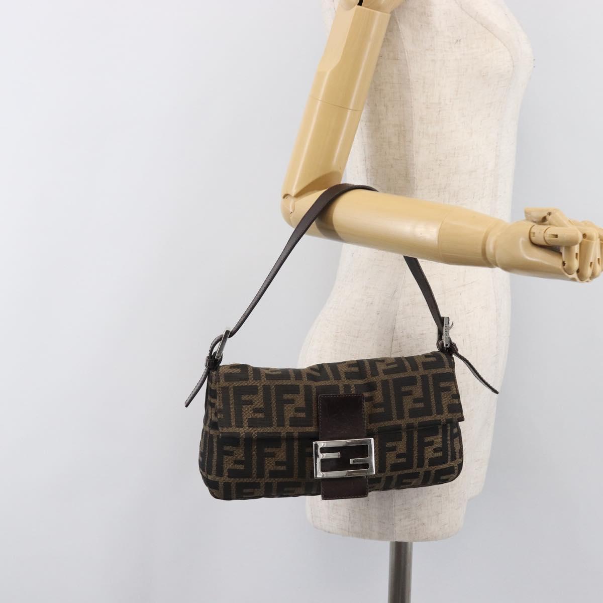 FENDI Zucca Canvas Mamma Baguette Shoulder Bag Brown Black Auth BA15632V