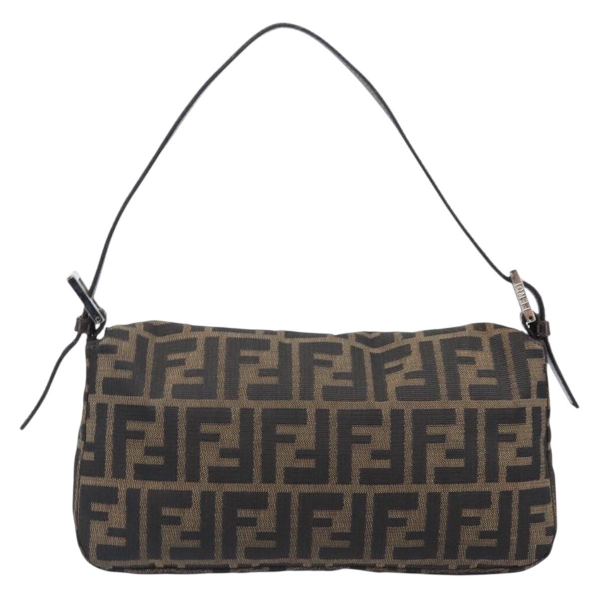 FENDI Zucca Canvas Mamma Baguette Shoulder Bag Brown Black Auth BA15632V