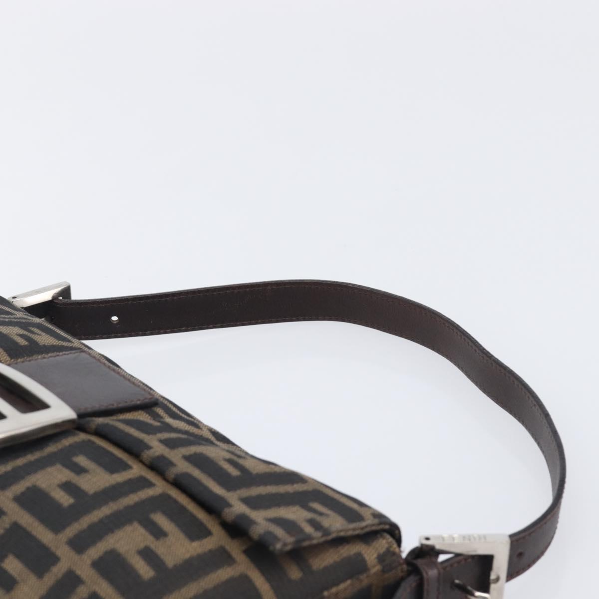 FENDI Zucca Canvas Mamma Baguette Shoulder Bag Brown Black Auth BA15632V