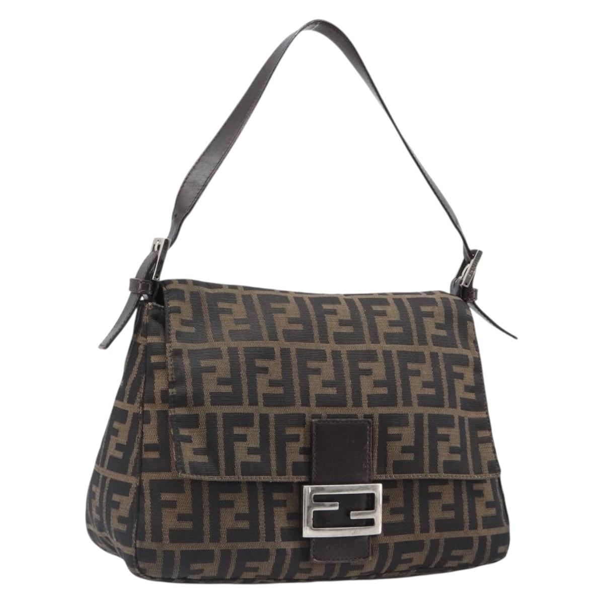 FENDI Zucca Canvas Mamma Baguette Shoulder Bag Brown Black Auth BA15633A