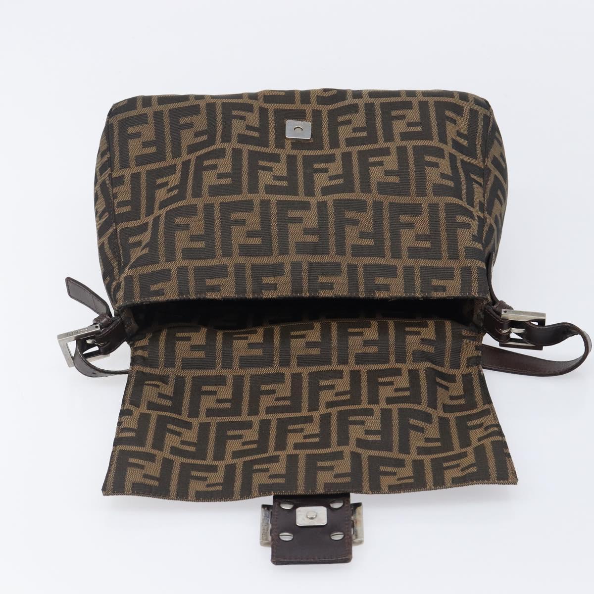 FENDI Zucca Canvas Mamma Baguette Shoulder Bag Brown Black Auth BA15633A