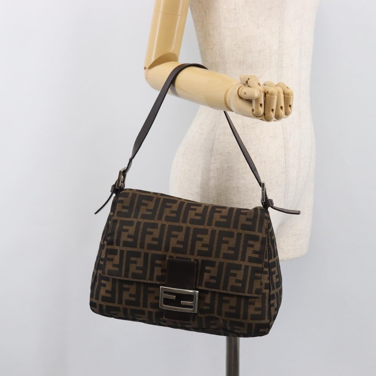 FENDI Zucca Canvas Mamma Baguette Shoulder Bag Brown Black Auth BA15633A