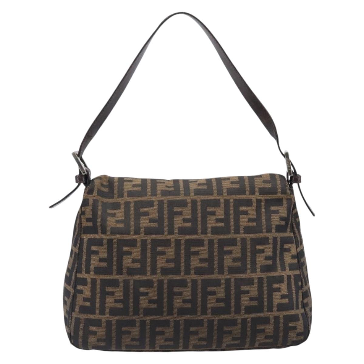 FENDI Zucca Canvas Mamma Baguette Shoulder Bag Brown Black Auth BA15633A