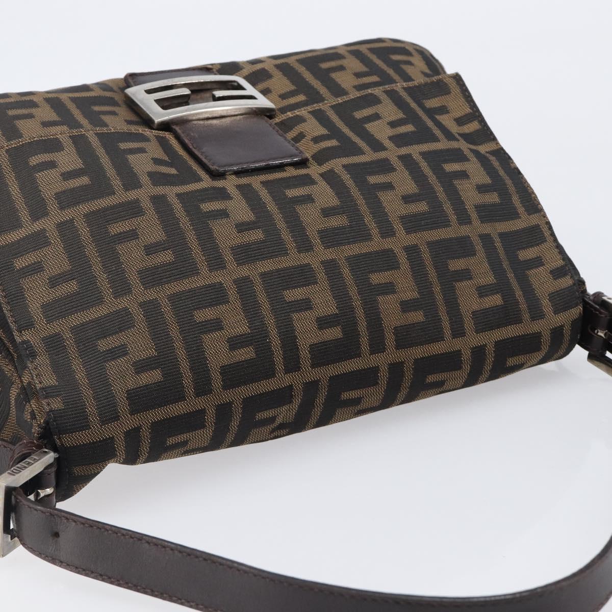 FENDI Zucca Canvas Mamma Baguette Shoulder Bag Brown Black Auth BA15633A