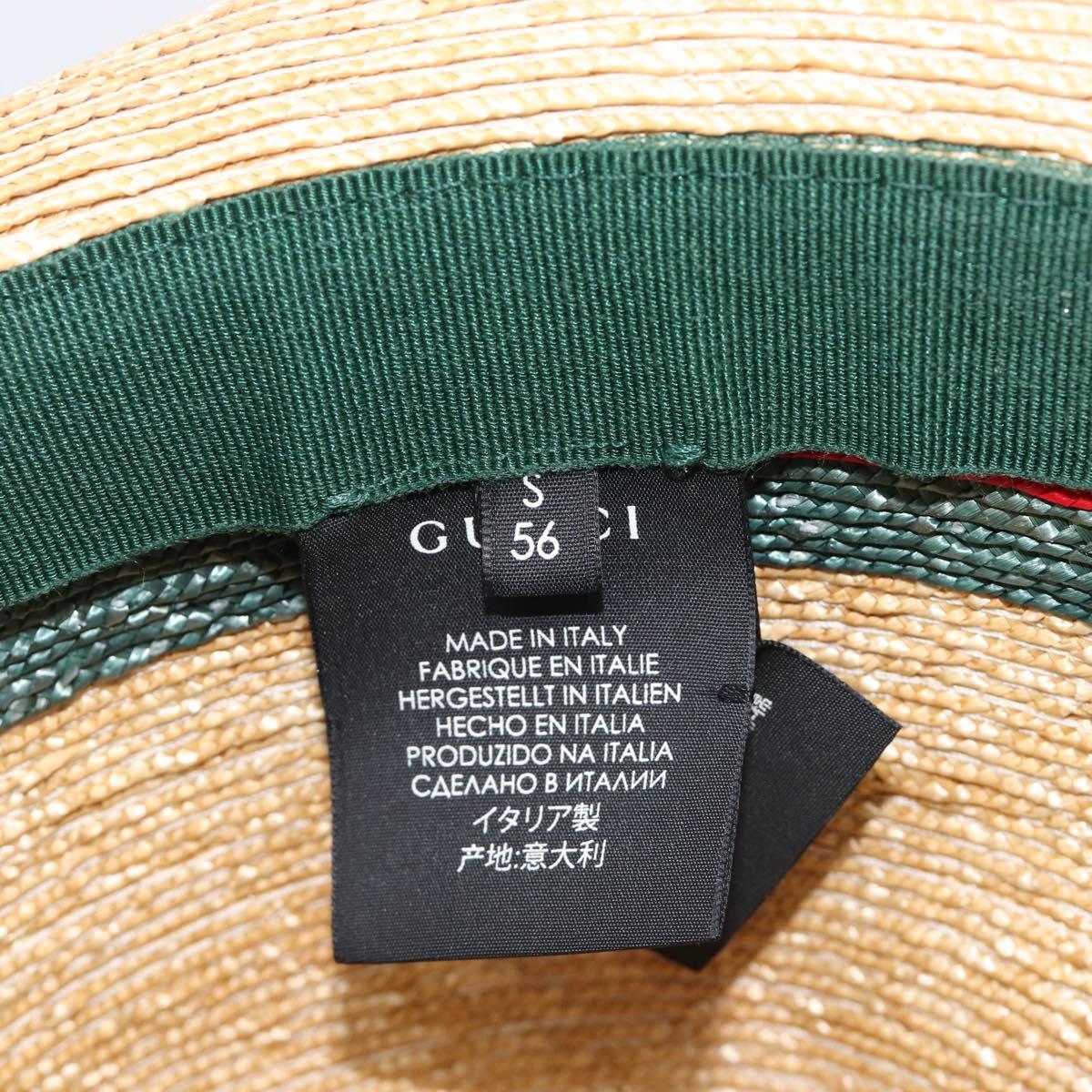 GUCCI Web Sherry Line Hat Straw Beige Auth BA15635V