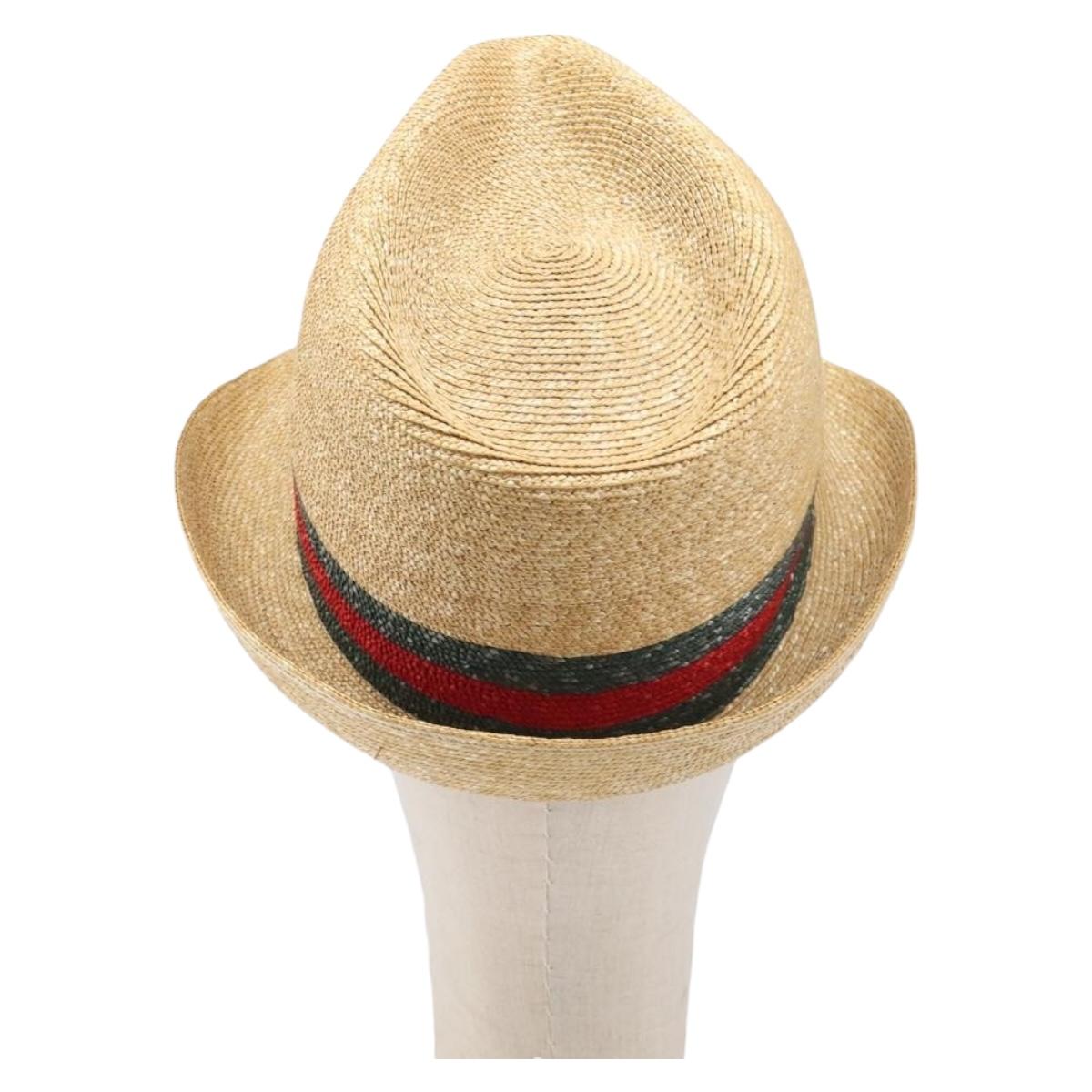 GUCCI Web Sherry Line Hat Straw Beige Auth BA15635V